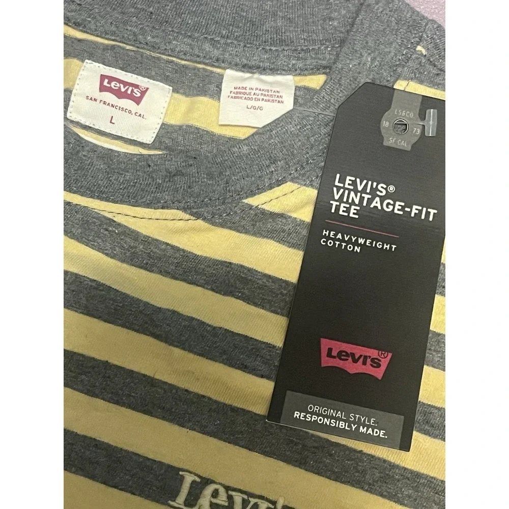 AUTHENTIC LEVI'S SS Vintage FIT Large STRIPES T‎ SHIRT Embroidered Logo